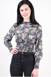 Bluza Dama Vero Moda MelanieHigh-Neck Smock Black/Rosa Flower